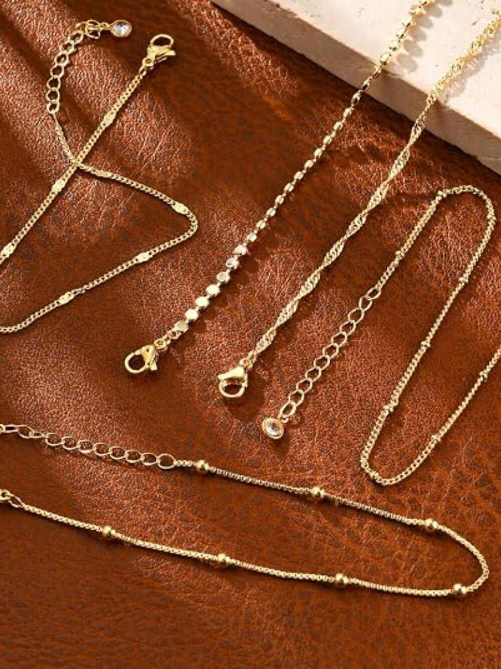 14K Gold Plated Stackable Women Bracelet | Layered Charm Paperclip Snake chain - Picture 2 of 6